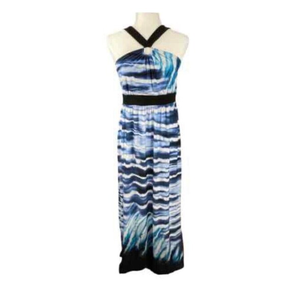 Soho Apparel Ltd Keyhole Maxi Dress Size Medium Blue Black White - Picture 1 of 7